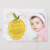 ピンクモダンレモネード第1期誕生日の写真 サンキューカード (正面)