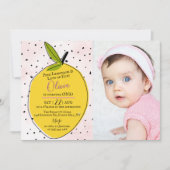 ピンクモダンレモネード第1期誕生日の写真 招待状 (正面)