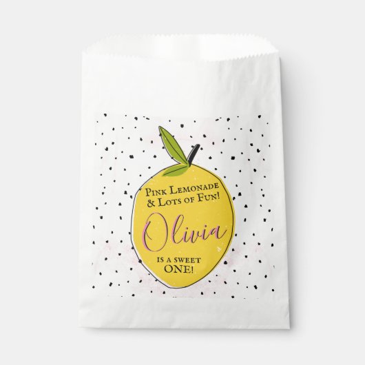 ピンクモダンレモネード第1誕生日パーティー フェイバーバッグ (正面)
