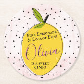 ピンクモダンレモネード1歳 ラウンドペーパーコースター (正面)