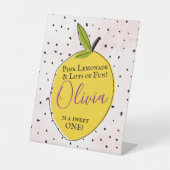 ピンクモダンレモネード1stバースデーウェルカム 台座サイン (正面)