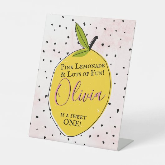 ピンクモダンレモネード1stバースデーウェルカム 台座サイン (正面)