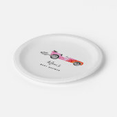 ピンクモダンレースカーガールベビーシャワー ペーパープレート (アングル)