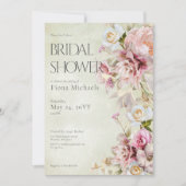ピンクモダンローズアンドリリーグリーンブライダルシャワー 招待状 (正面)