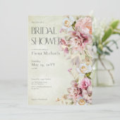 ピンクモダンローズアンドリリーグリーンブライダルシャワー 招待状 (スタンド正面)