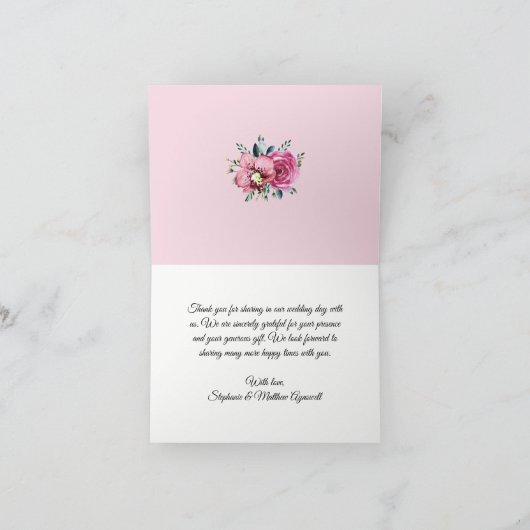 ピンクモダンローズオーキッドフローラウォーター結婚カラー サンキューカード (内部)