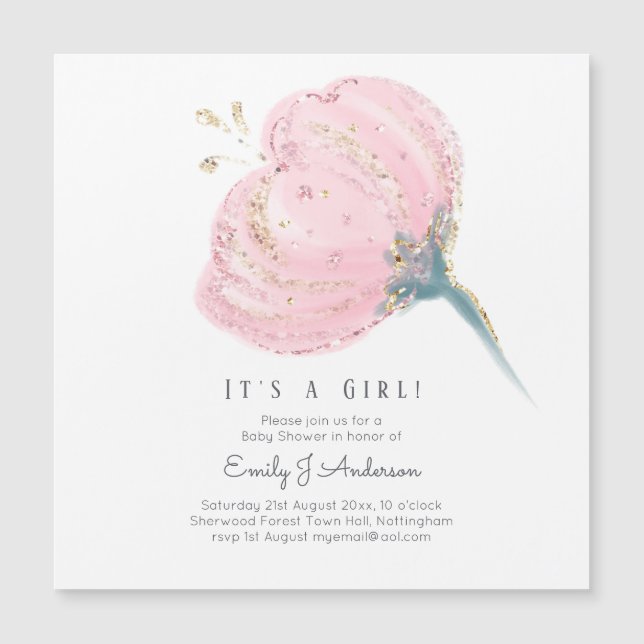 ピンクモダンローズグリッターその女の子の赤ちゃんシャワー (正面)