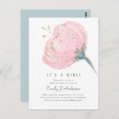 ピンクモダンローズグリッターその女の子の赤ちゃんシャワー ポストカード (正面/裏面)