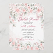 ピンクモダンローズバタフライブライダルシャワー 招待状 (正面/裏面)