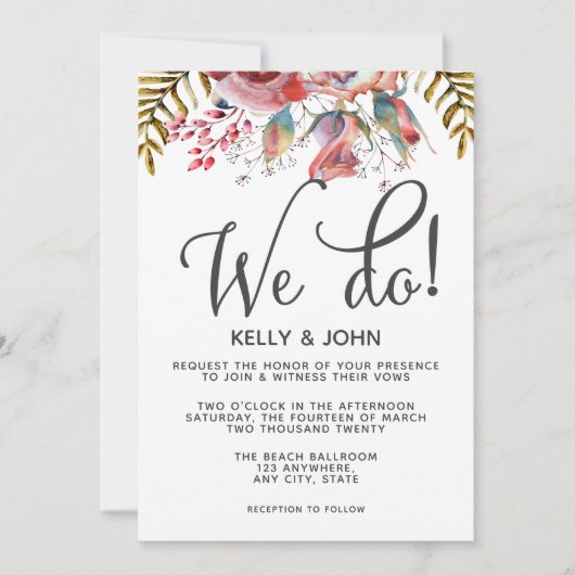 ピンクモダンローズフローラウィドゥ結婚式招待状 招待状 (正面)