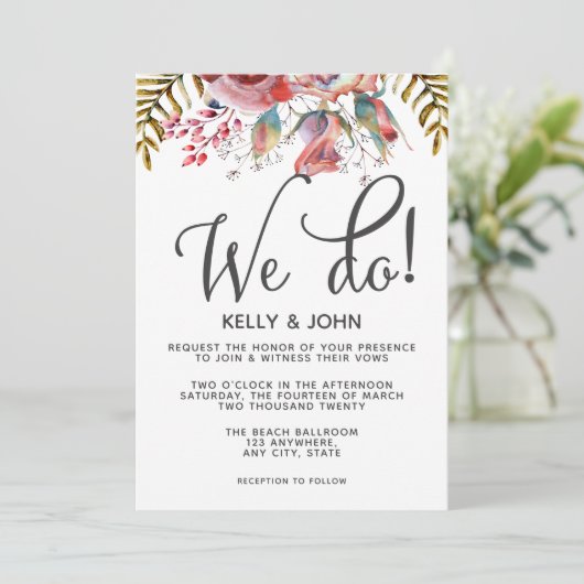 ピンクモダンローズフローラウィドゥ結婚式招待状 招待状 (スタンド正面)