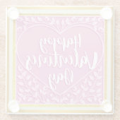 ピンクモダンローズフローラハートロマンチックなバレンタイン ガラスコースター (裏面)