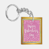 ピンクモダンローズフローラハートロマンチックなバレンタイン キーホルダー (正面左)