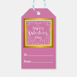 ピンクモダンローズフローラハートロマンチックなバレンタイン ギフトタグ