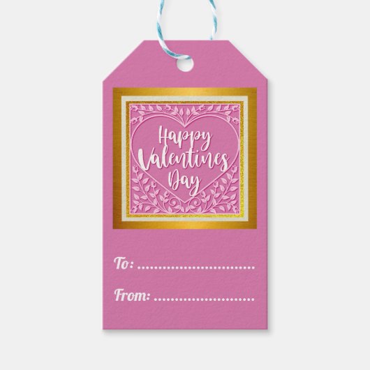 ピンクモダンローズフローラハートロマンチックなバレンタイン ギフトタグ (正面)