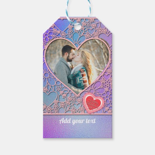 ピンクモダンローズフローラハートロマンチックなバレンタイン ギフトタグ (正面)