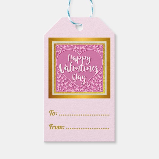ピンクモダンローズフローラハートロマンチックなバレンタイン ギフトタグ (正面)