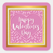 ピンクモダンローズフローラハートロマンチックなバレンタイン スクエアシール (正面)