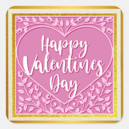 ピンクモダンローズフローラハートロマンチックなバレンタイン スクエアシール