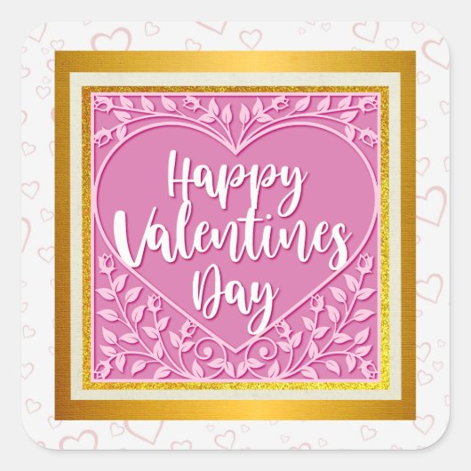 ピンクモダンローズフローラハートロマンチックなバレンタイン スクエアシール (正面)