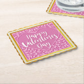 ピンクモダンローズフローラハートロマンチックなバレンタイン ペーパーコースター (アングル)