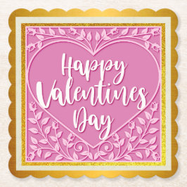 ピンクモダンローズフローラハートロマンチックなバレンタイン ペーパーコースター