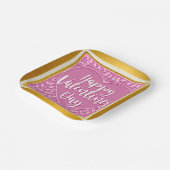 ピンクモダンローズフローラハートロマンチックなバレンタイン ペーパープレート (傾斜あり)