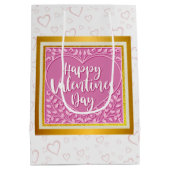 ピンクモダンローズフローラハートロマンチックなバレンタイン ミディアムペーパーバッグ (裏面)