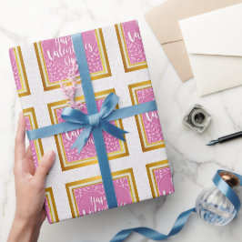 ピンクモダンローズフローラハートロマンチックなバレンタイン ラッピングペーパー