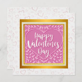 ピンクモダンローズフローラハートロマンチックなバレンタイン 招待状 (正面/裏面)