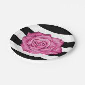 ピンクモダンローズ白黒ウェディングストライプのパーティー ペーパープレート (アングル)