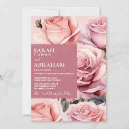 ピンクモダンローズ結婚式招待状 招待状