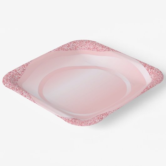 ピンクモダンローズ金ゴールドグリッタートレンディーカエレガントラー ペーパープレート (傾斜あり)