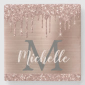 ピンクモダンローズ金ゴールドグリッタードライパーソナライズされたプ ストーンコースター (正面)