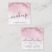 ピンクモダンローズ金ゴールドグリッター大理石メイクアップアーティスト スクエア名刺 (正面/裏面)