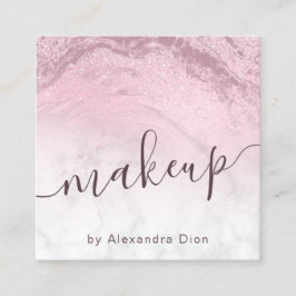 ピンクモダンローズ金ゴールドグリッター大理石メイクアップアーティスト スクエア名刺