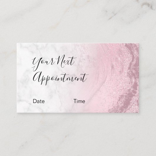 ピンクモダンローズ金ゴールドグリッター大理石化粧家 予約カード (正面)