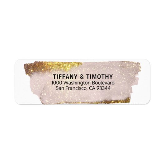 ピンクモダンローズ金ゴールドグリッター差出人住所 ラベル (正面)