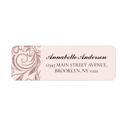 ピンクモダンローズ金ゴールドグリッター幾何学的スパークル ラベル (正面)