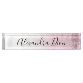 ピンクモダンローズ金ゴールド大理石 デスクネームプレート