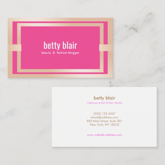 ピンクモダンローズ金ゴールド美しいとファッションブロガー 名刺 (正面/裏面)