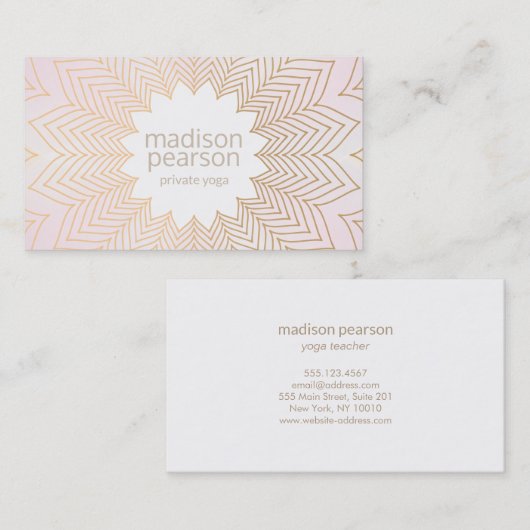 ピンクモダンロータスマンダラフラワーヨガ先生 名刺