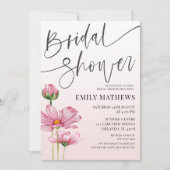 ピンクモダンワイルドフラワーブライダルシャワー 招待状 (正面)