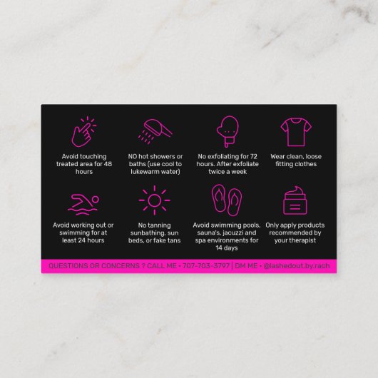 ピンクモダンワックスアフターケアカード、抜毛B 名刺 (裏面)