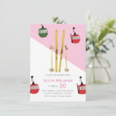 ピンクモダンヴィンテージエペールスキースキー誕生日 招待状 (スタンド正面)