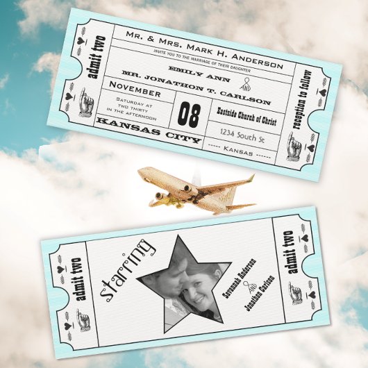 ピンクモダンヴィンテージタイポグラフィ結婚チケット 招待状