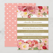 ピンクモダンヴィンテージバラストライプブライダルシャワー 招待状 (正面/裏面)