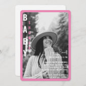 ピンクモダン丸B/Wフォトベビーシャワー 招待状 (正面/裏面)