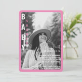 ピンクモダン丸B/Wフォトベビーシャワー 招待状 (スタンド正面)
