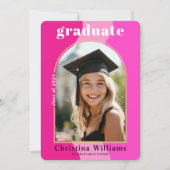 ピンクモダン写真卒業パーティー 招待状 (正面)